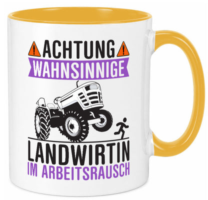 Landwirtin im Arbeitsrausch | Bauer Achtung! lustiger Spruch Geschenk Arbeit Tasse