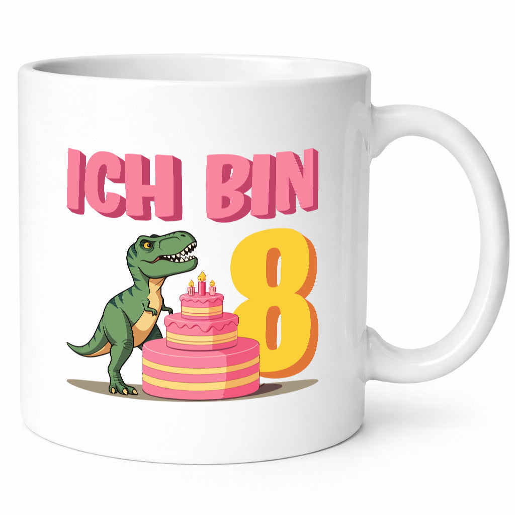 8 Geburtstag | Jahre Dinosaurier mit Kuchen Geschenkidee Humor Tasse