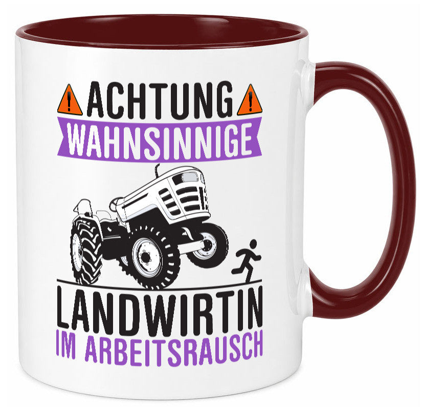 Landwirtin im Arbeitsrausch | Bauer Achtung! lustiger Spruch Geschenk Arbeit Tasse