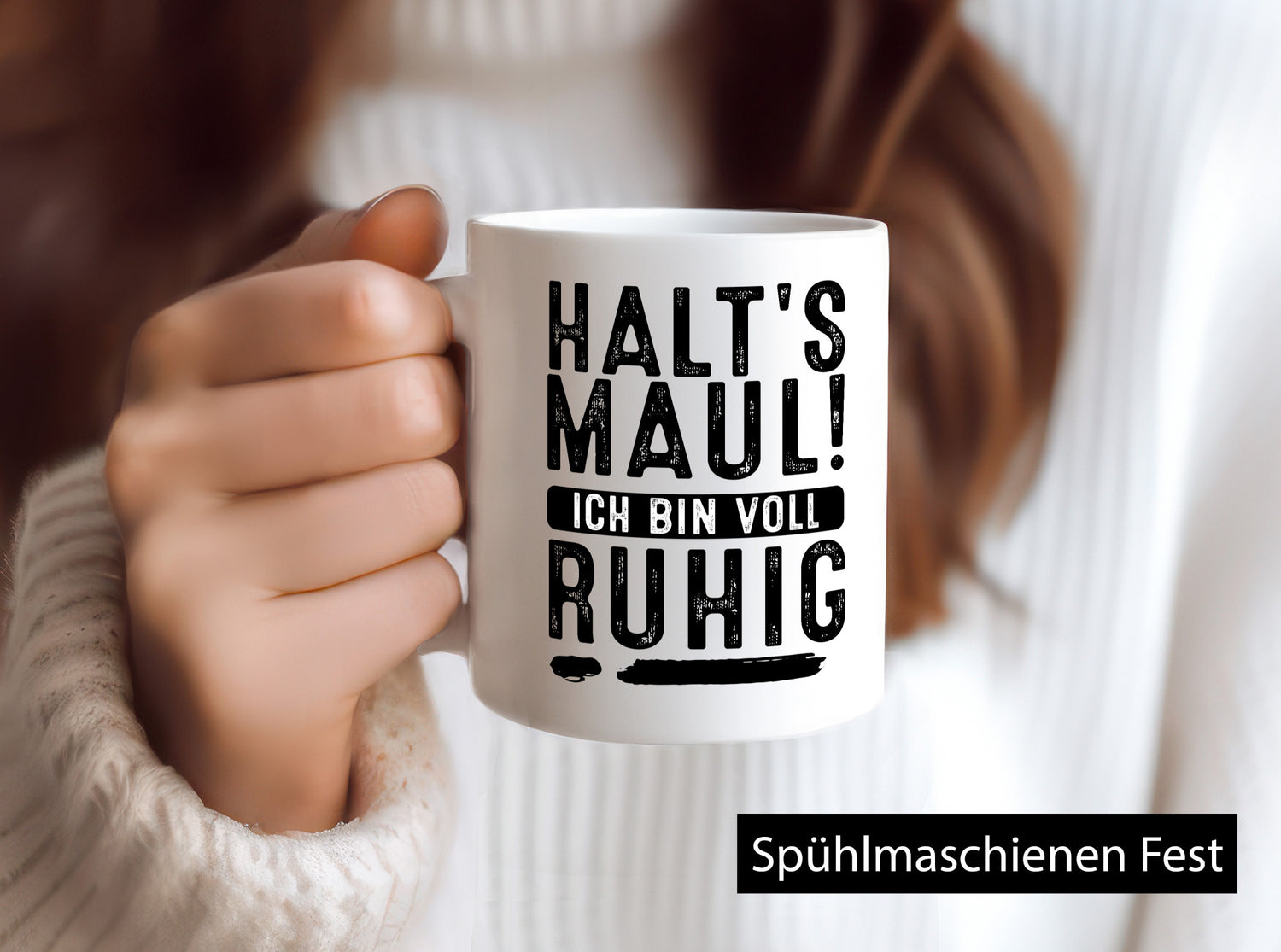 Halts Maul ich bin voll Ruhig lustiger Spruch Geschenk Humor Geschenkidee Tasse
