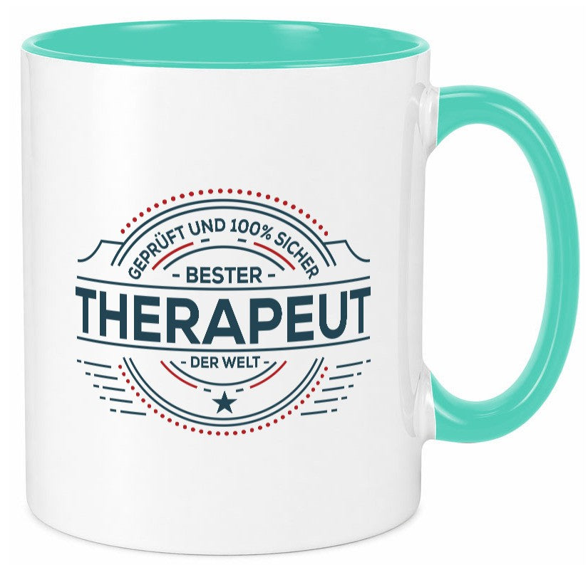 Geprüft und sicher: Therapeut | Psychotherapie Therapie Geschenkidee Humor Tasse