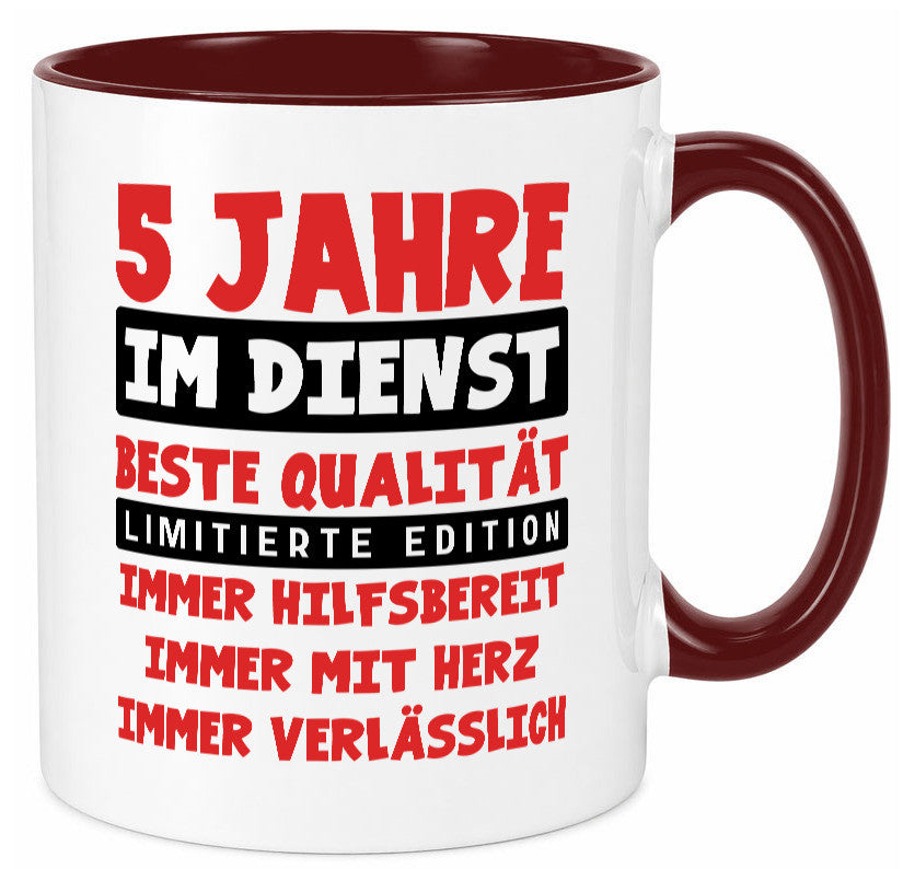 5 Jahre im Dienst | Jubiläum Arbeit v9 Geschenk Kollegen Büro lustiger Spruch Tasse