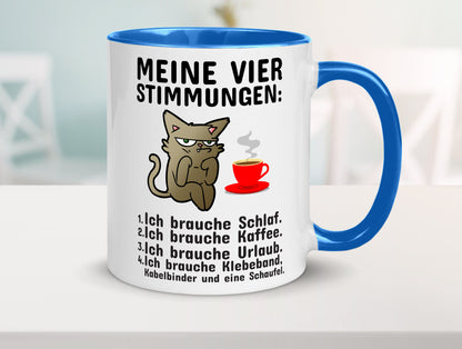 Vier Stimmungen | Morgenmuffel Tasse mürrische Katze Humor Tierliebhaber