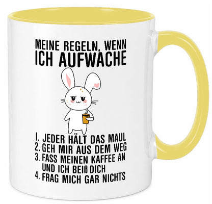 Regeln wenn ich aufwache | Morgenmuffel Hase Kaffee Geschenk Humor Geschenkidee Tasse