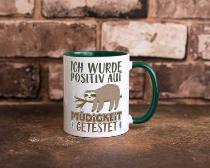 Positiv auf Müde getestet lustiger Spruch Geschenk Humor Geschenkidee Tasse