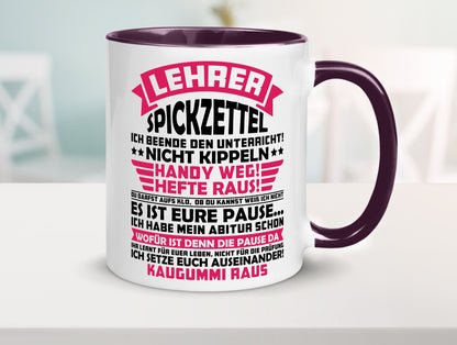 Lehrer Spickzettel | Beruf Tasse lustiger Spruch vl8 Geschenkidee Arbeit