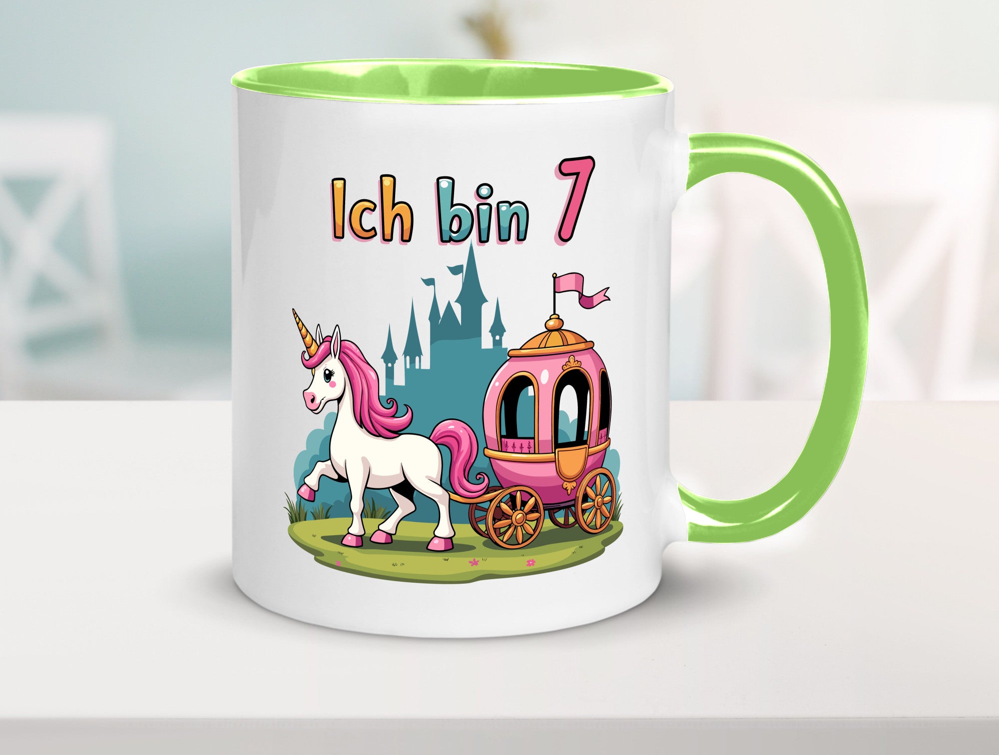 7. Geburtstag | Prinzessin in Kutsche Einhorn lustiger Spruch Geschenk