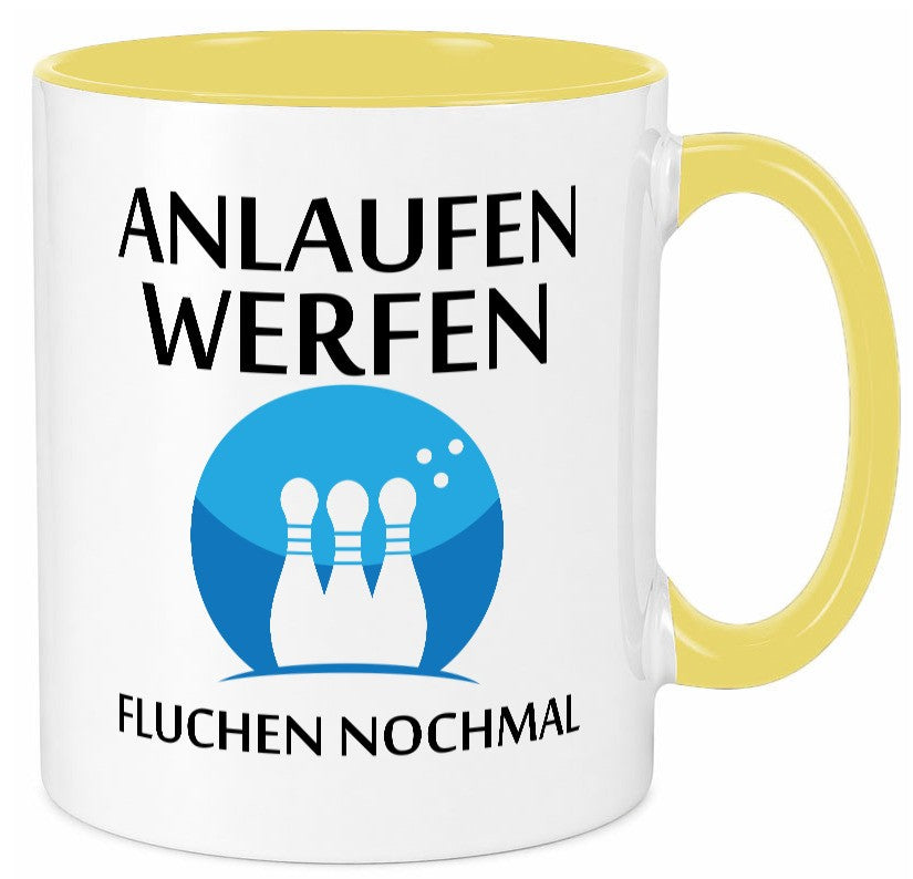Anlaufen werfen fluchen nochmal | Bowling Sport Geschenk Humor Geschenkidee Tasse