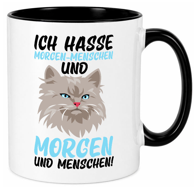 Ich hasse Morgenmenschen | Morgenmuffel mürrische Katze Geschenkidee Tasse