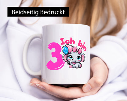 3. Geburtstag | 3 Jahre Elefant Mädchen lustig Geschenkidee Geschenk Tasse