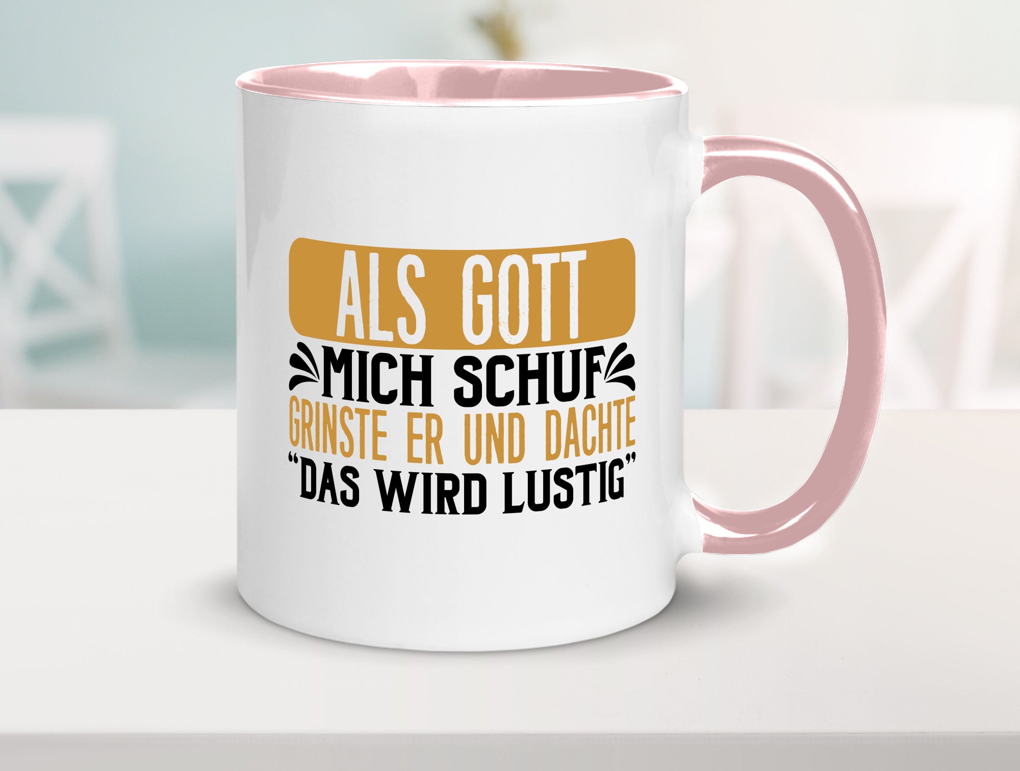 Als Gott mich Schuf Grinste er lustiger Spruch Geschenk Humor Geschenkidee Tasse