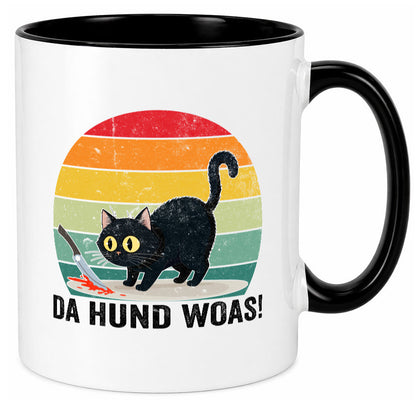 Da Hund woas | Retro Böse Katze mit messer Humor Tierliebhaber Geschenkidee Tasse