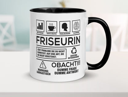 Achtung Probleme Friseurin | Friseuse Frisörin Geschenkidee Humor Tasse