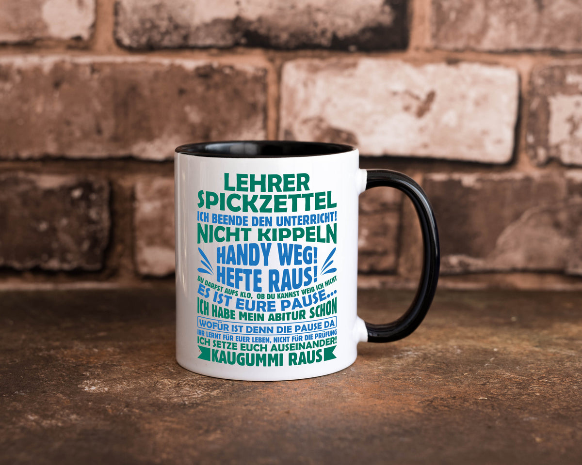 Lehrer Spickzettel | Beruf Tasse lustiger Spruch vl2 Geschenk Arbeit Kollegen