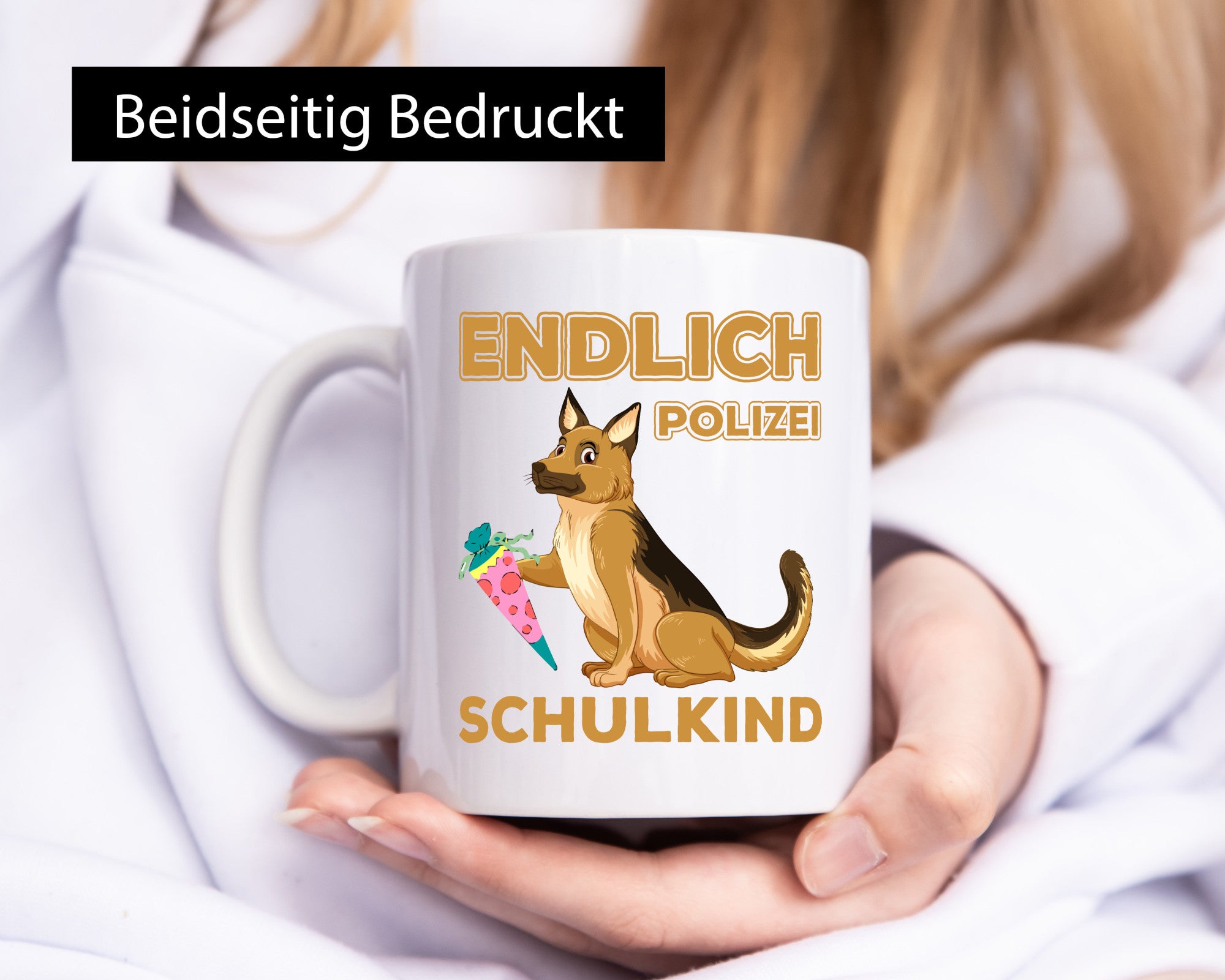 Endlich Schulkind | Tasse Einschulung Polizei Hund lustiger Spruch Geschenk