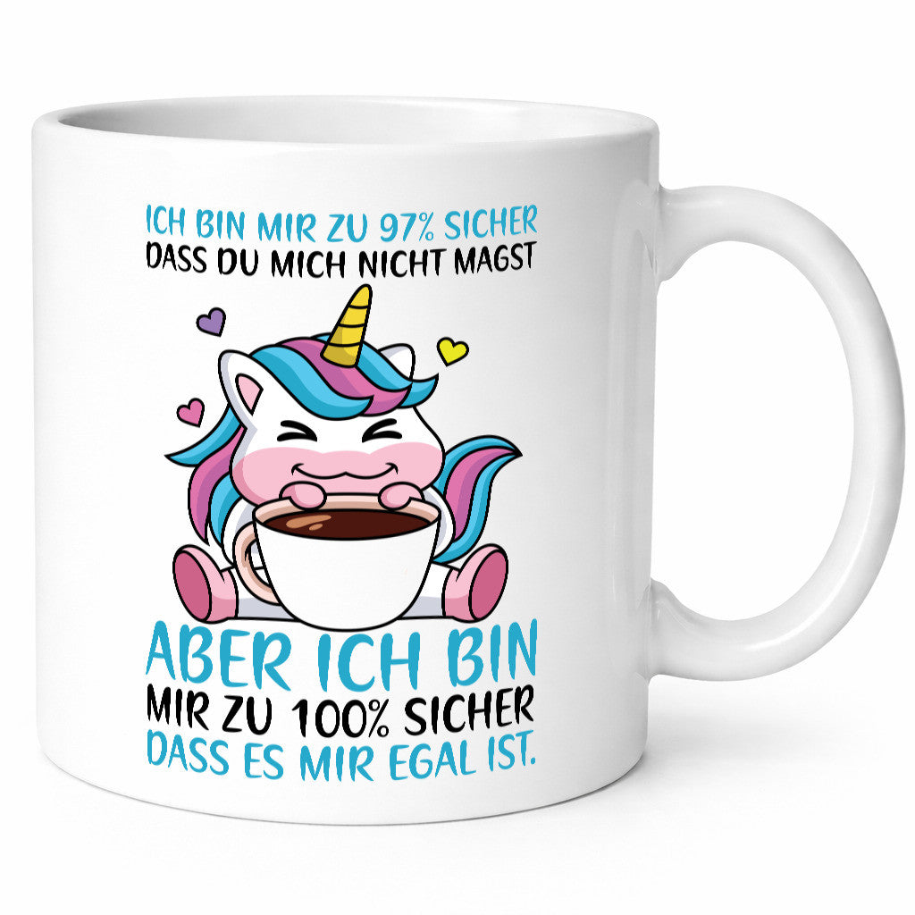 Zu 97% sicher | Einhorn mit Tasse Comic Selbstbewusst lustiger Spruch Geschenk