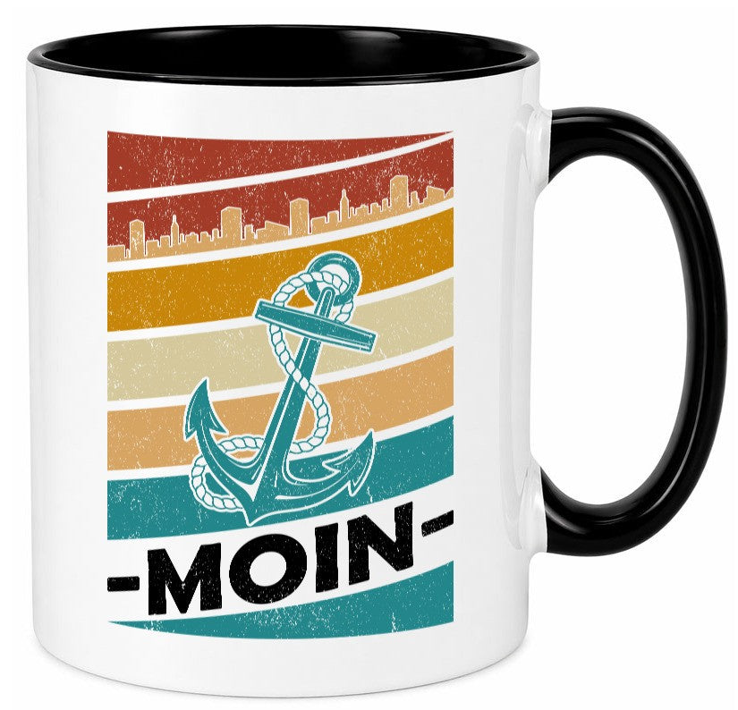 Moin | Kapitän Hafen Anker See Meer Segeln v2 Geschenk Humor Geschenkidee Tasse