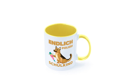 Endlich Schulkind | Tasse Einschulung Polizei Hund lustiger Spruch Geschenk