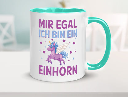 Mir egal, ich bin ein Einhorn| Herzen Geschenkidee Humor Tasse