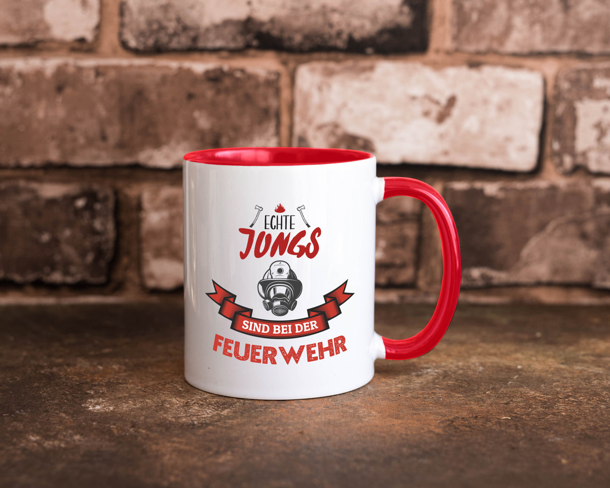 Echte Jungs sind bei der Feuerwehr | Feuerwehrmann lustiger Spruch Geschenk Tasse