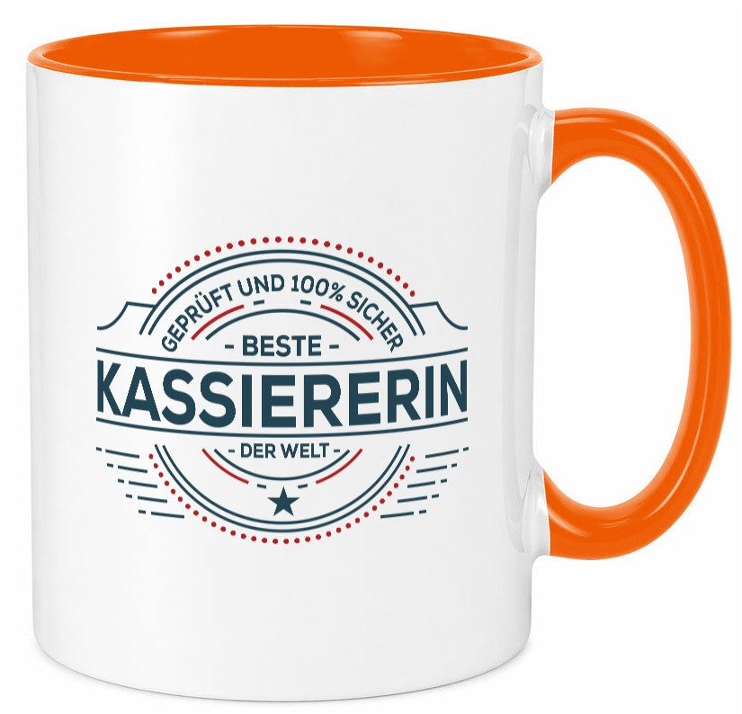 Geprüft und sicher: Kassiererin Geschenk Humor Geschenkidee lustiger Spruch Tasse