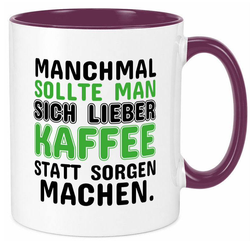 Kaffee statt sorgen lustiger Spruch Geschenk Humor Geschenkidee Tasse