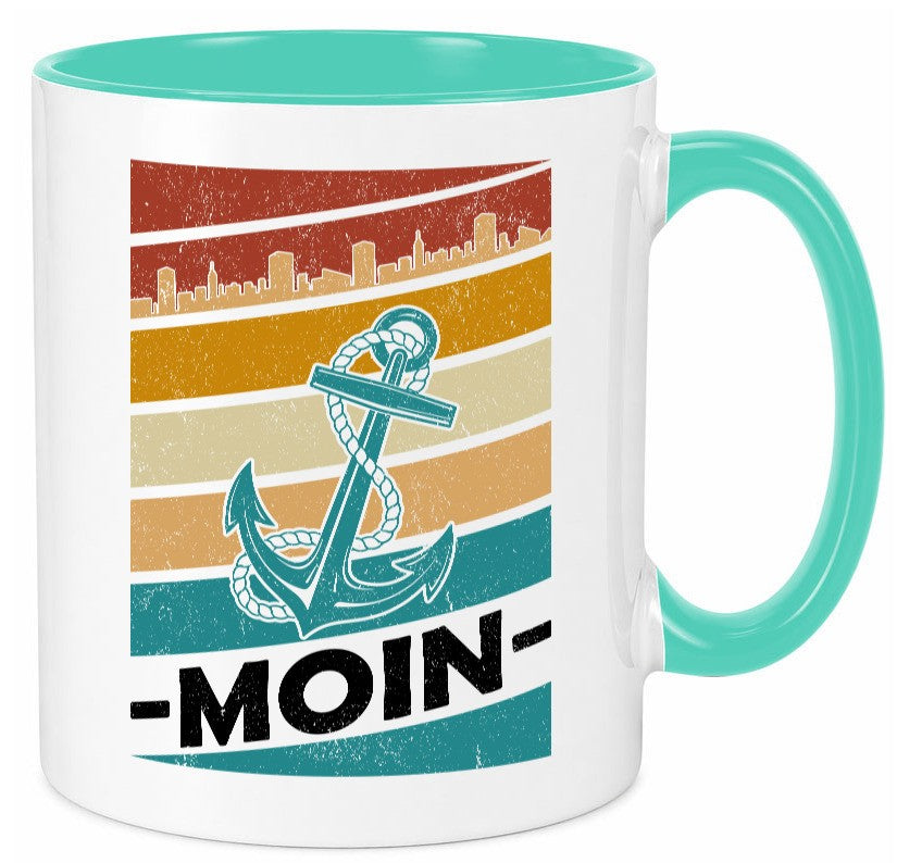 Moin | Kapitän Hafen Anker See Meer Segeln v2 Geschenk Humor Geschenkidee Tasse