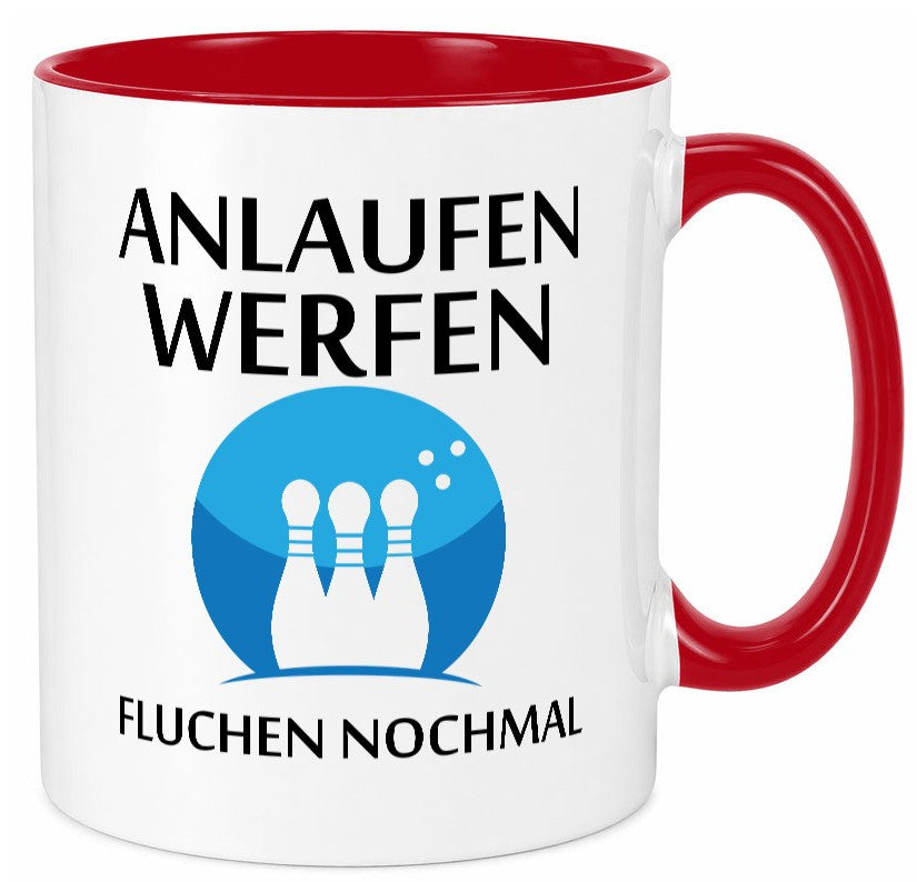 Anlaufen werfen fluchen nochmal | Bowling Sport Geschenk Humor Geschenkidee Tasse