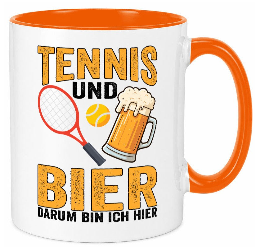 Tennis und Bier darum bin ich hier | Tennisspieler v2 Geschenkidee Humor Tasse