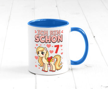 7. Geburtstag | 7 Jahre Mädchen Reiten Pony lustiger Spruch Geschenk Tasse