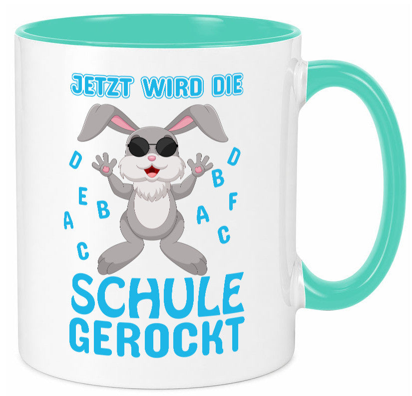 Schule wird gerockt | Schulbeginn Tasse cooler Hase lustiger Spruch Geschenk
