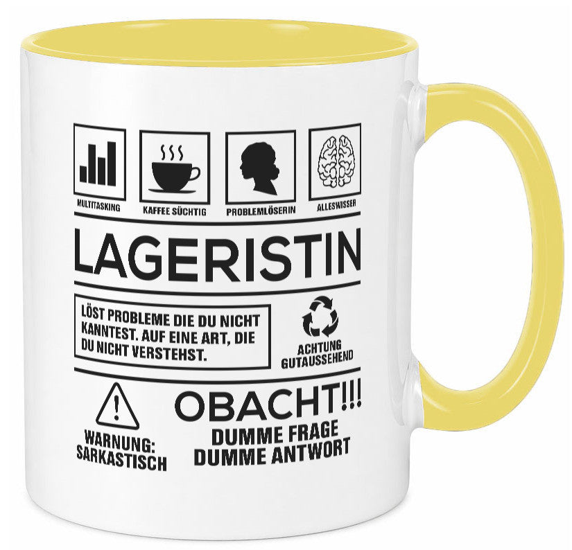 Achtung Probleme Lageristin | Beruf Lager Arbeiterin lustig Arbeit Kollegen Tasse