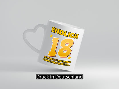 Endlich 18 | Geburtstag Tasse volljährig Erwachsen v2 Geschenkidee Humor