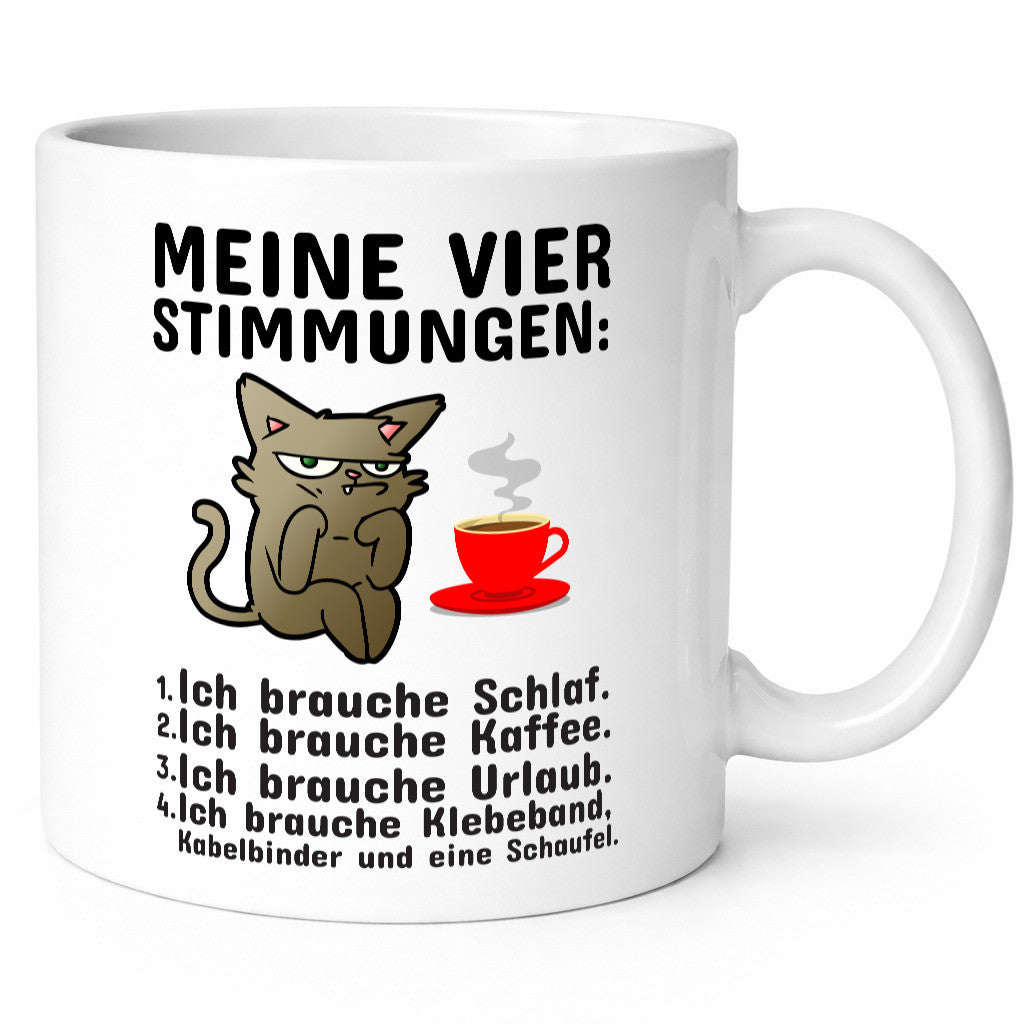 Vier Stimmungen | Morgenmuffel Tasse mürrische Katze Humor Tierliebhaber