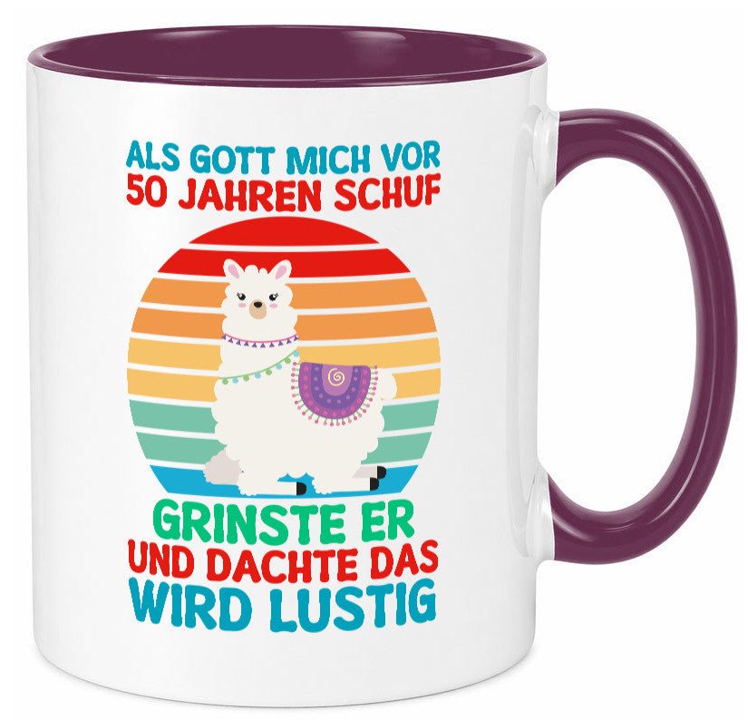 50. Geburtstag | 50 Jahre Gut Schuf mich Lama v2 Humor Geschenkidee Tasse