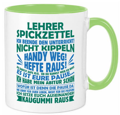 Lehrer Spickzettel | Beruf Tasse lustiger Spruch vl2 Geschenk Arbeit Kollegen