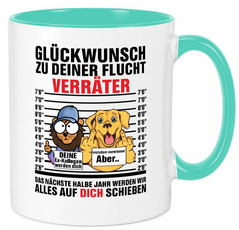 Glüchwunsch zur Flucht | Verräter Ex-Kollegen Humor Arbeit Kollegen Büro Tasse