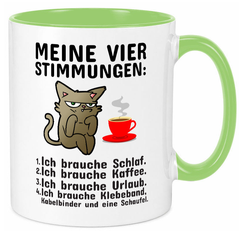 Vier Stimmungen | Morgenmuffel Tasse mürrische Katze Humor Tierliebhaber
