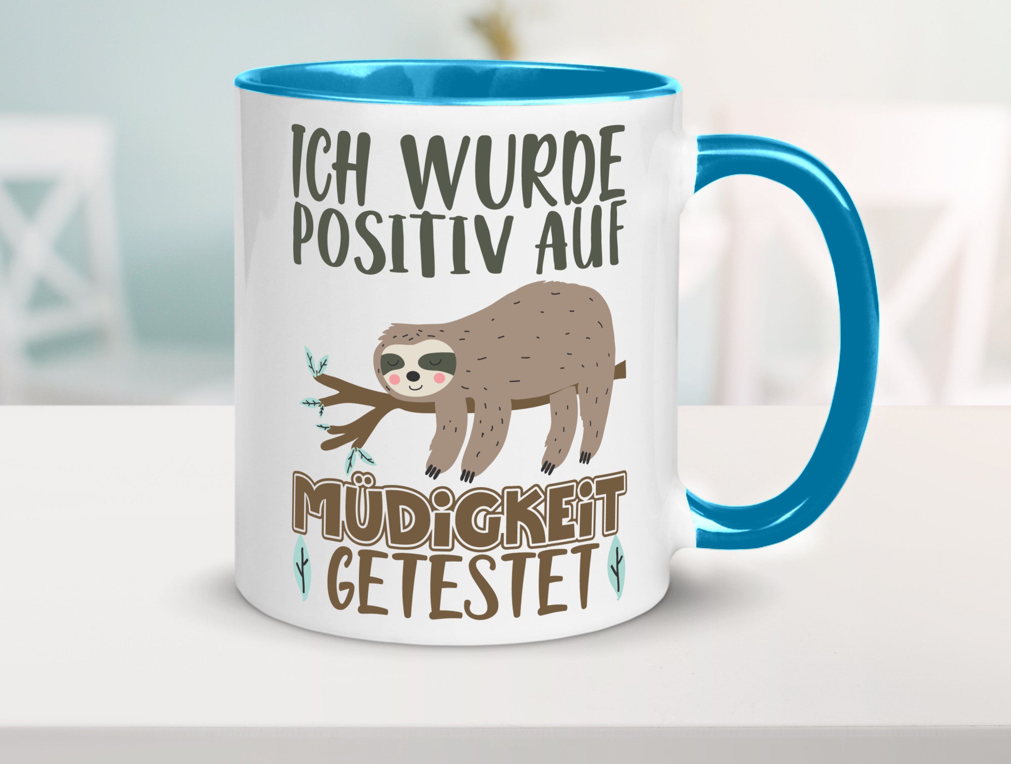 Positiv auf Müde getestet lustiger Spruch Geschenk Humor Geschenkidee Tasse