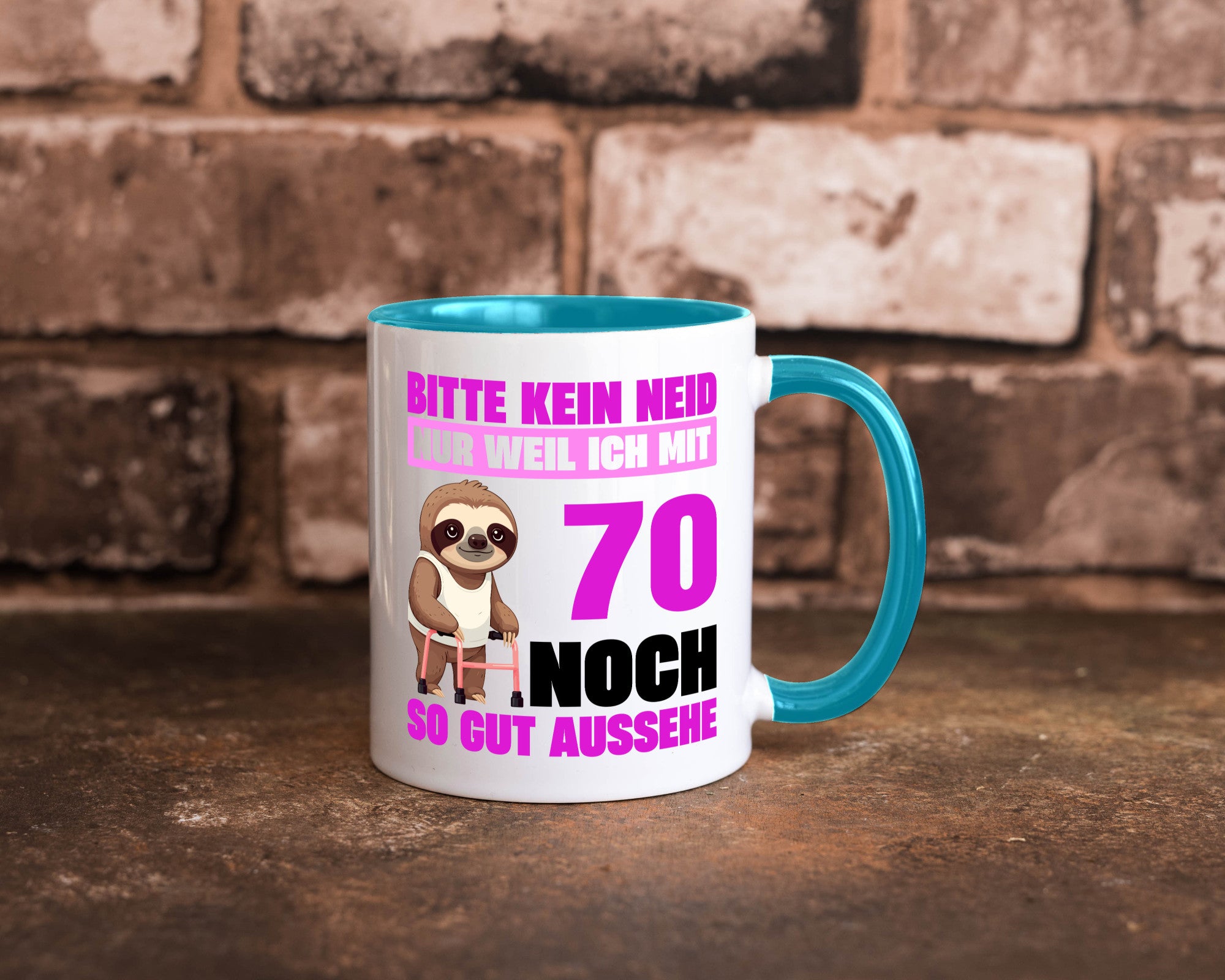 70. Geburtstag | Bitte kein neid Faultier 70 Jahre v2 Humor Geschenkidee Tasse