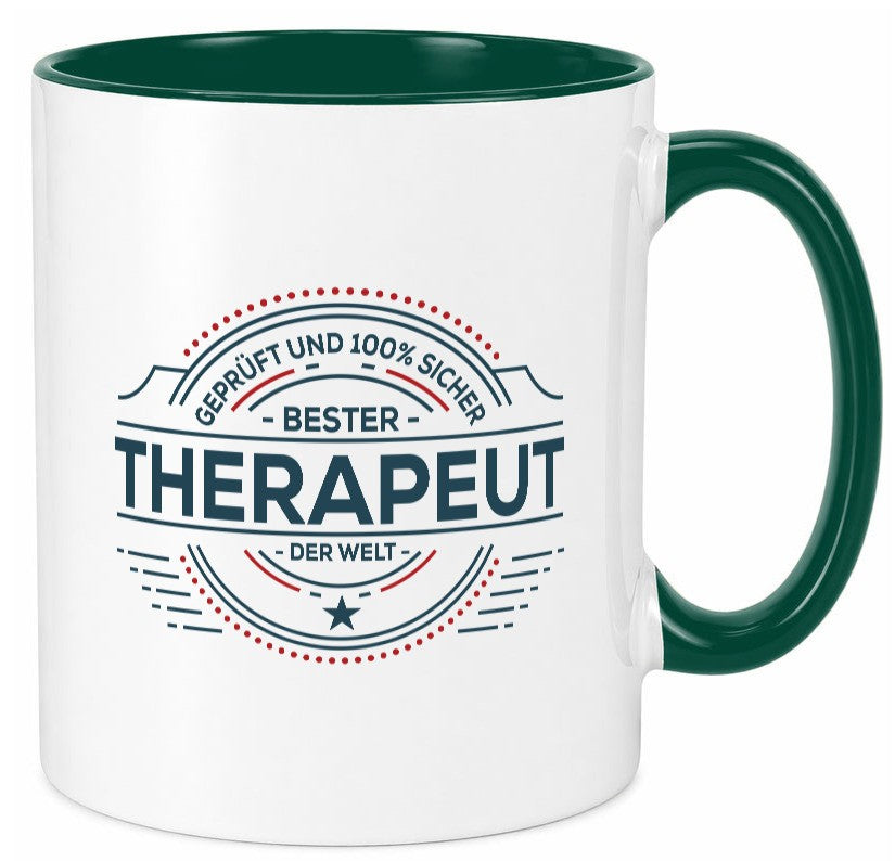 Geprüft und sicher: Therapeut | Psychotherapie Therapie Geschenkidee Humor Tasse