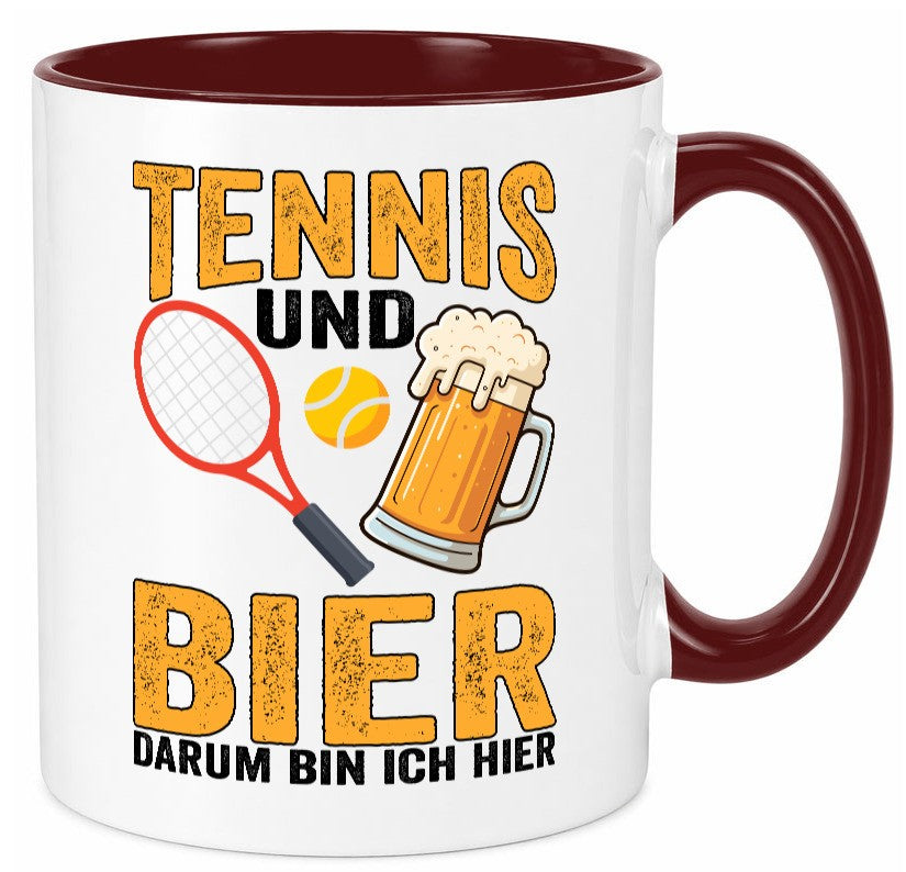 Tennis und Bier darum bin ich hier | Tennisspieler v2 Geschenkidee Humor Tasse