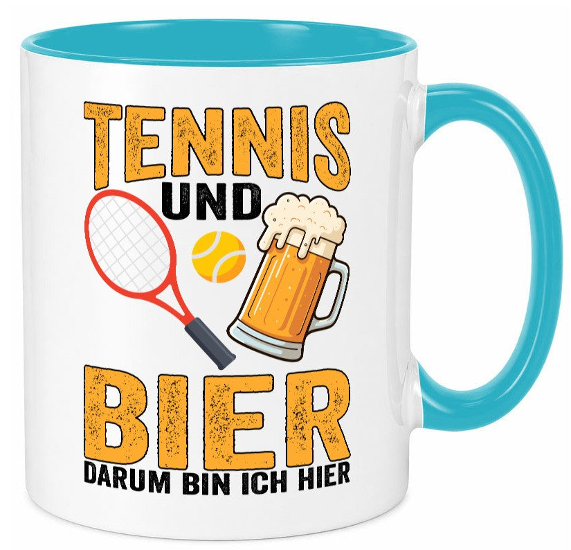 Tennis und Bier darum bin ich hier | Tennisspieler v2 Geschenkidee Humor Tasse