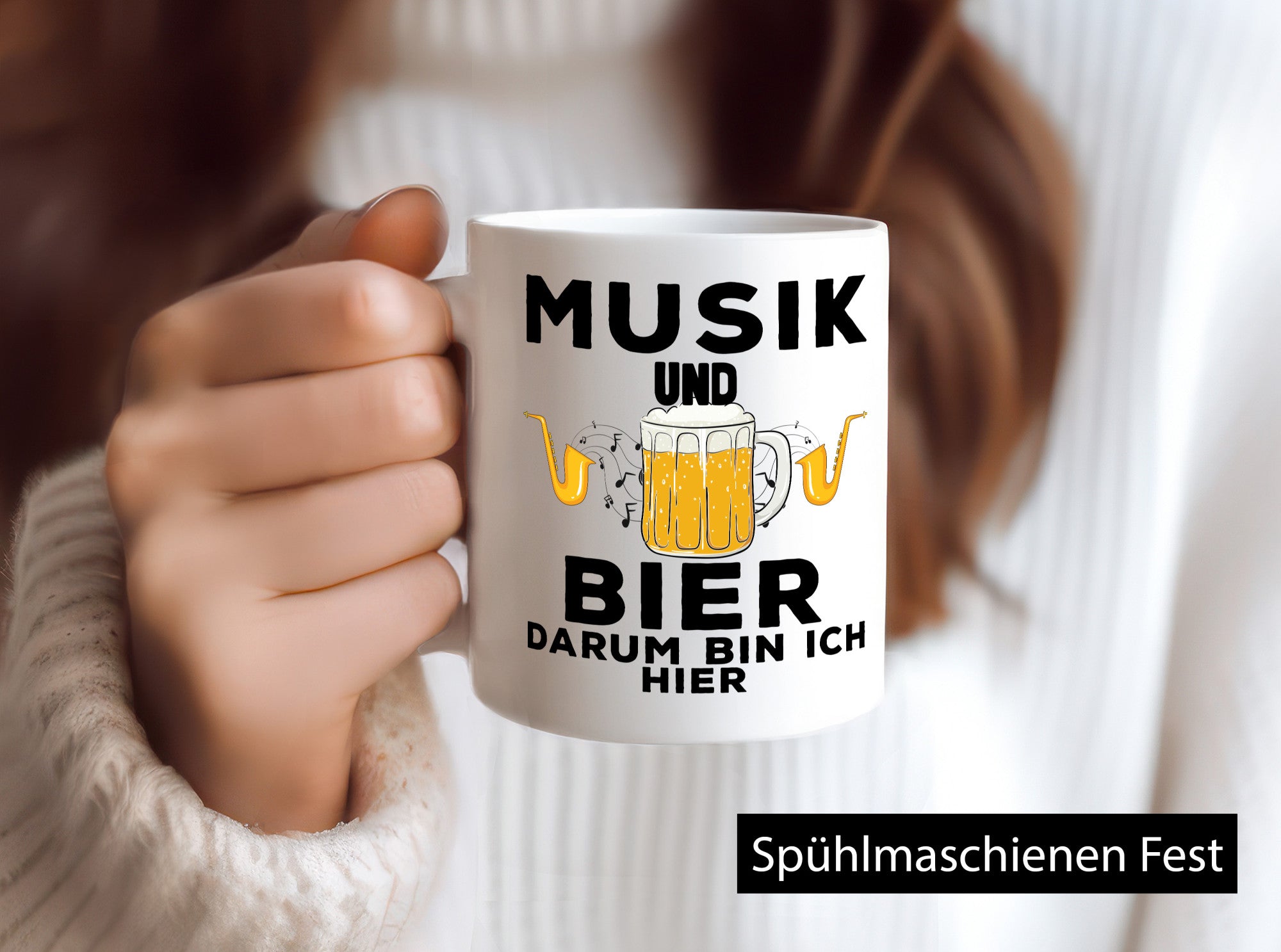 Musik und Bier darum bin ich hier | Party Freunde Humor Geschenkidee Tasse