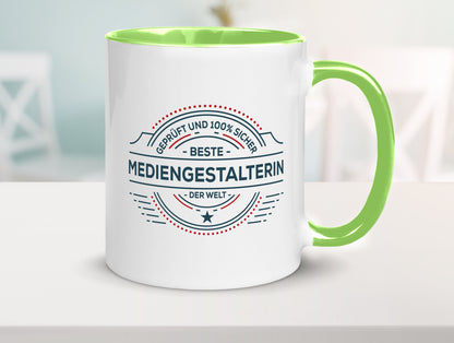 Geprüft und sicher: Mediengestalterin | Medien lustiger Spruch Geschenk Humor