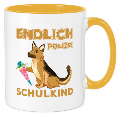 Endlich Schulkind | Tasse Einschulung Polizei Hund lustiger Spruch Geschenk