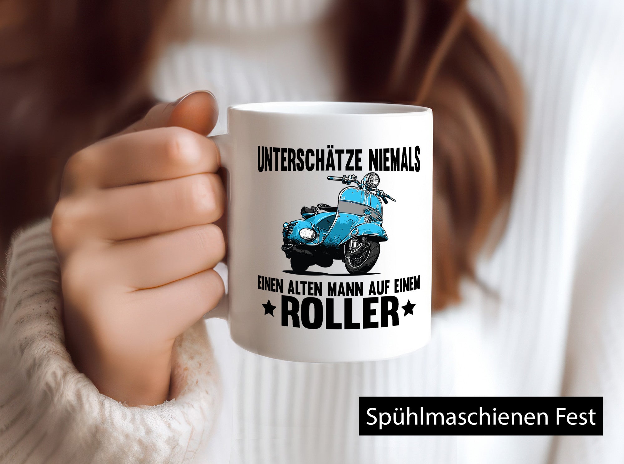 Unterschätze niemals einen alten mann auf einem Roller Humor Geschenkidee Tasse