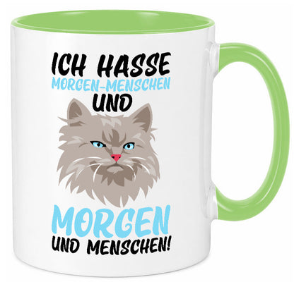 Ich hasse Morgenmenschen | Morgenmuffel mürrische Katze Geschenkidee Tasse