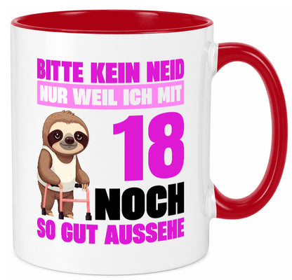 18. Geburtstag | Bitte kein neid Faultier 18 Jahre Geschenk Geschenkidee Tasse