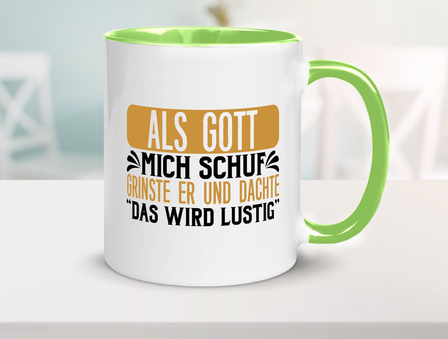 Als Gott mich Schuf Grinste er lustiger Spruch Geschenk Humor Geschenkidee Tasse